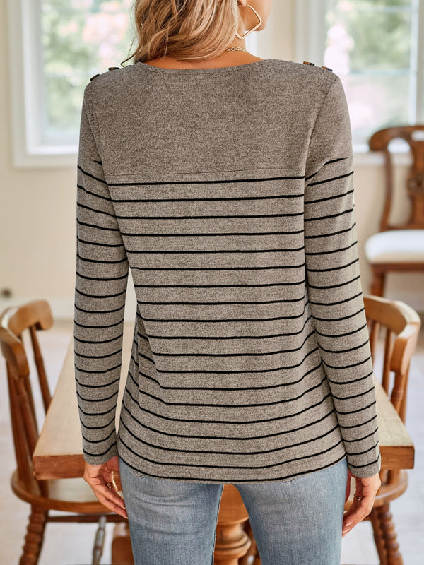 Lovelet Striped Round Neck Long Sleeve T-Shirt