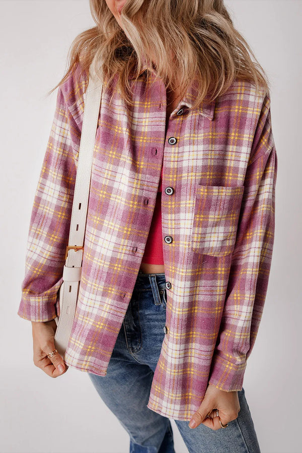 Plaid Collared Neck Long Sleeve Shacket