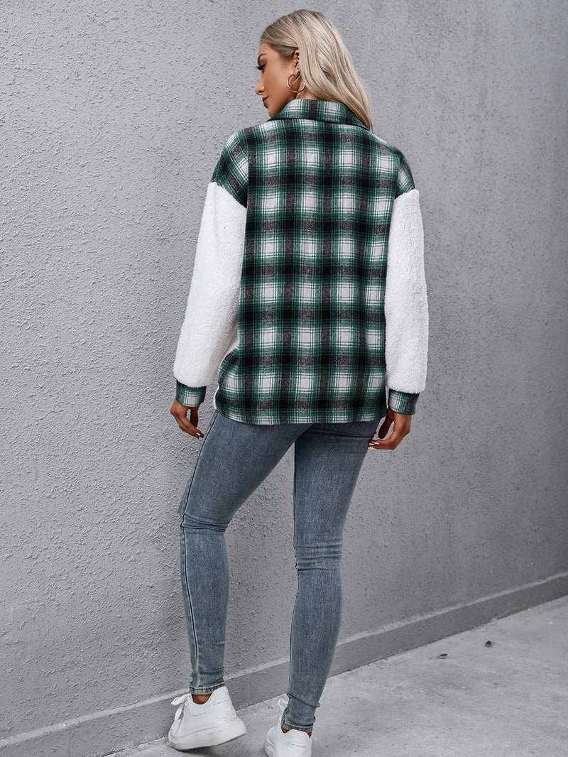 Ivy Lane Plaid Collared Neck Button Down Jacket