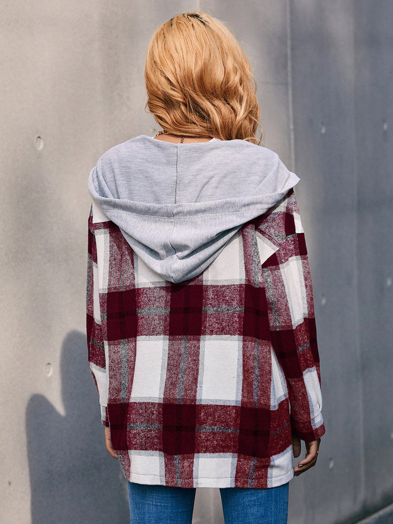 Ivy Lane Plaid Dropped Shoulder Hooded Jacket