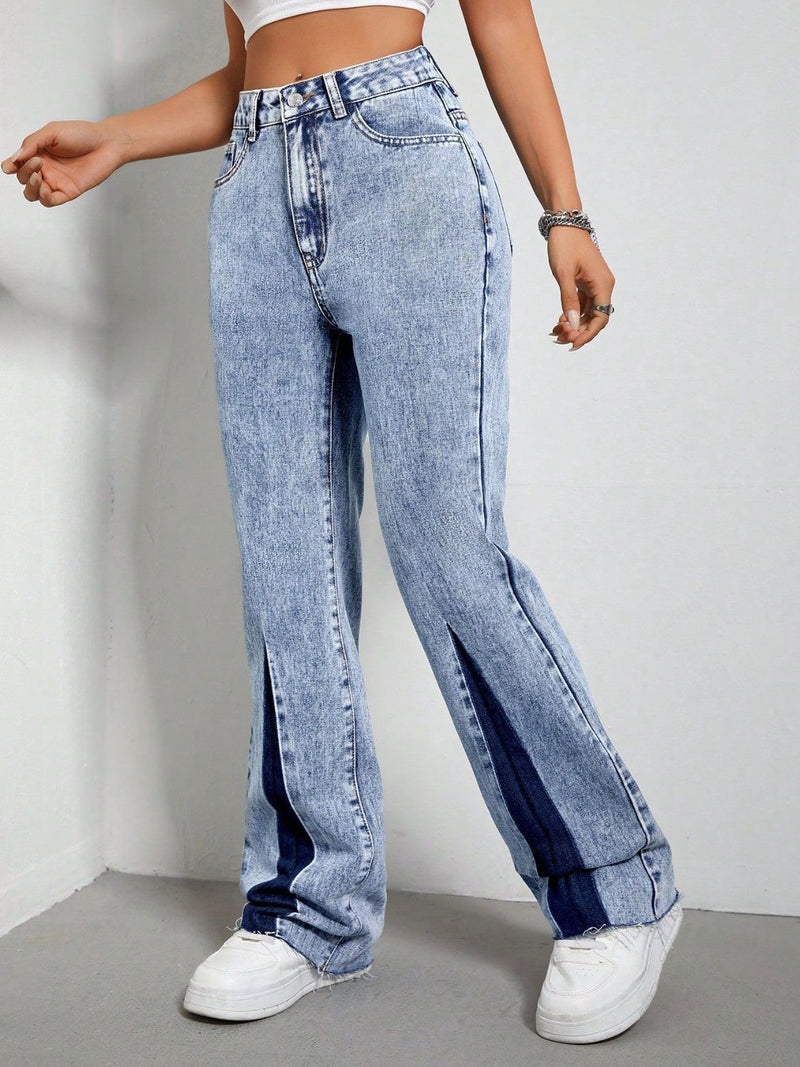 Contrast Bootcut Jeans with Pockets