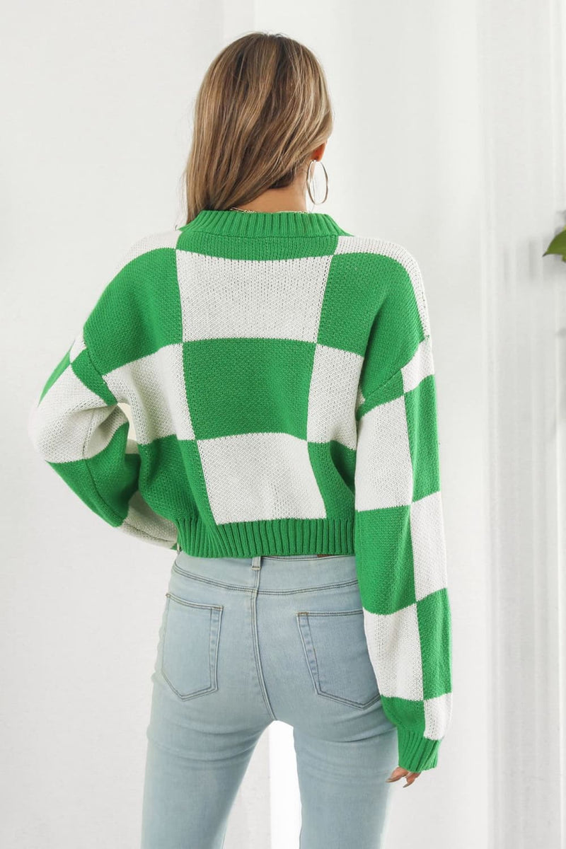 Color Block Round Neck Dropped Shoulder Sweater