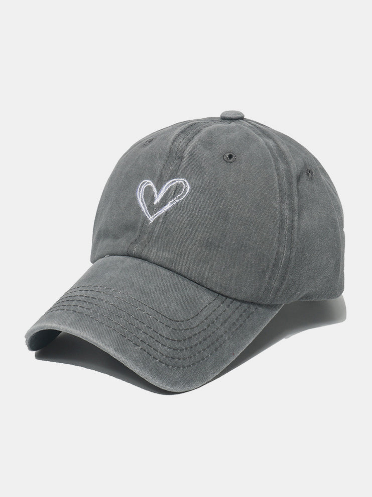 Embroidered Heart Washed Cotton Baseball Cap