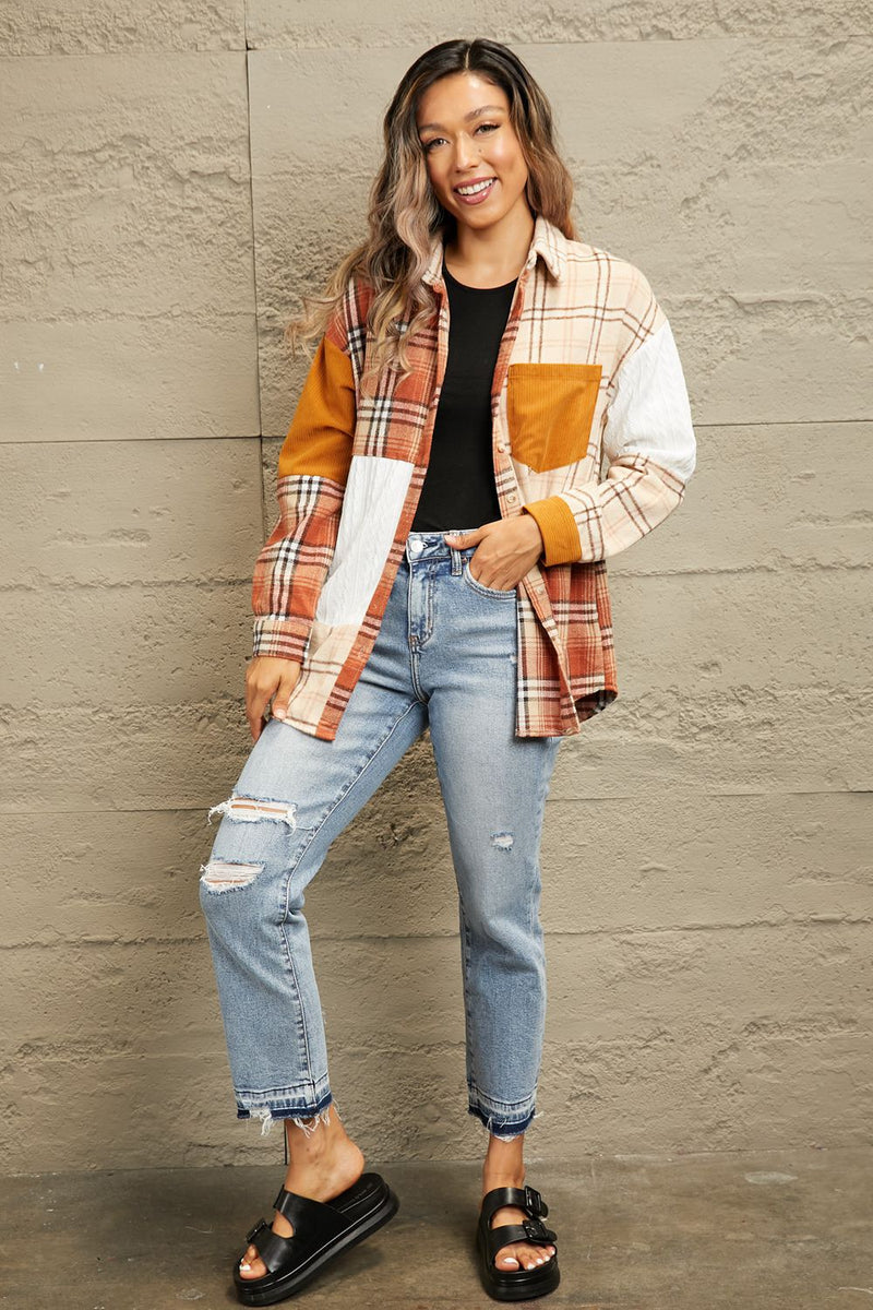 Plaid Color Block Dropped Shoulder Shacket