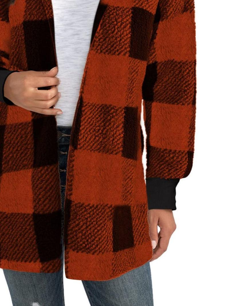 Plaid Long Sleeve Hooded Coat