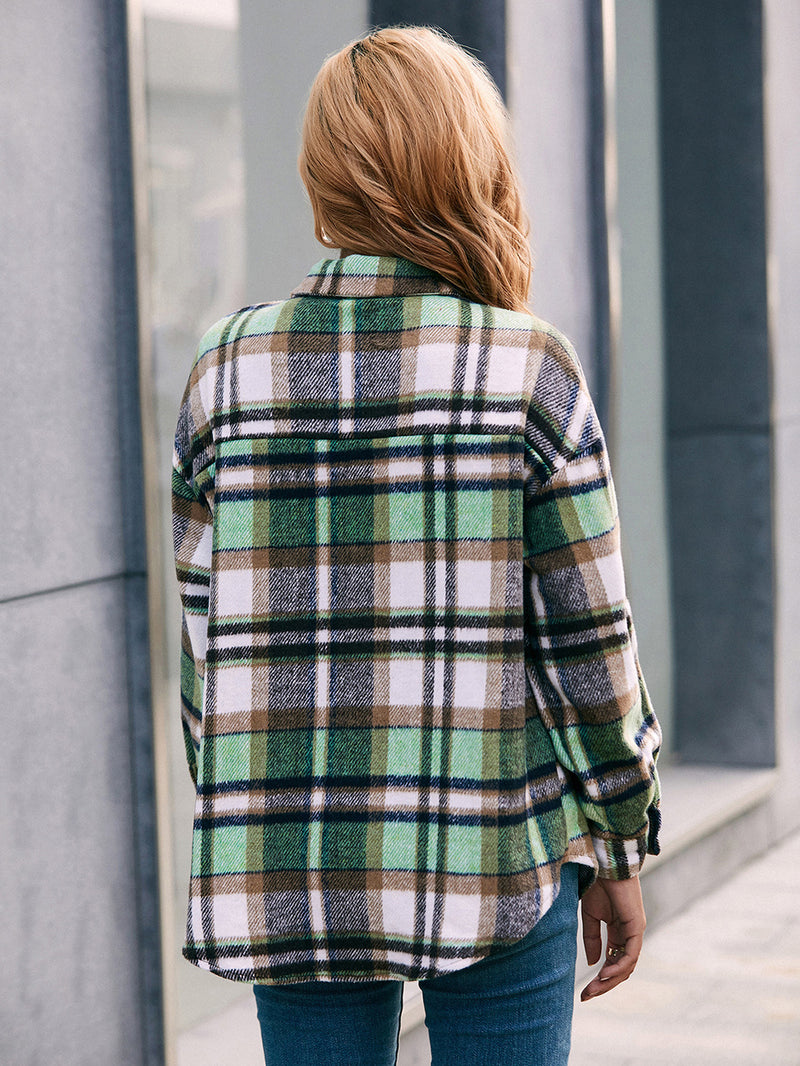 Ivy Lane Meet You Outside Plaid Button Down Curved Hem Shacket