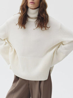 Side Slit Turtleneck Drop Shoulder Sweater