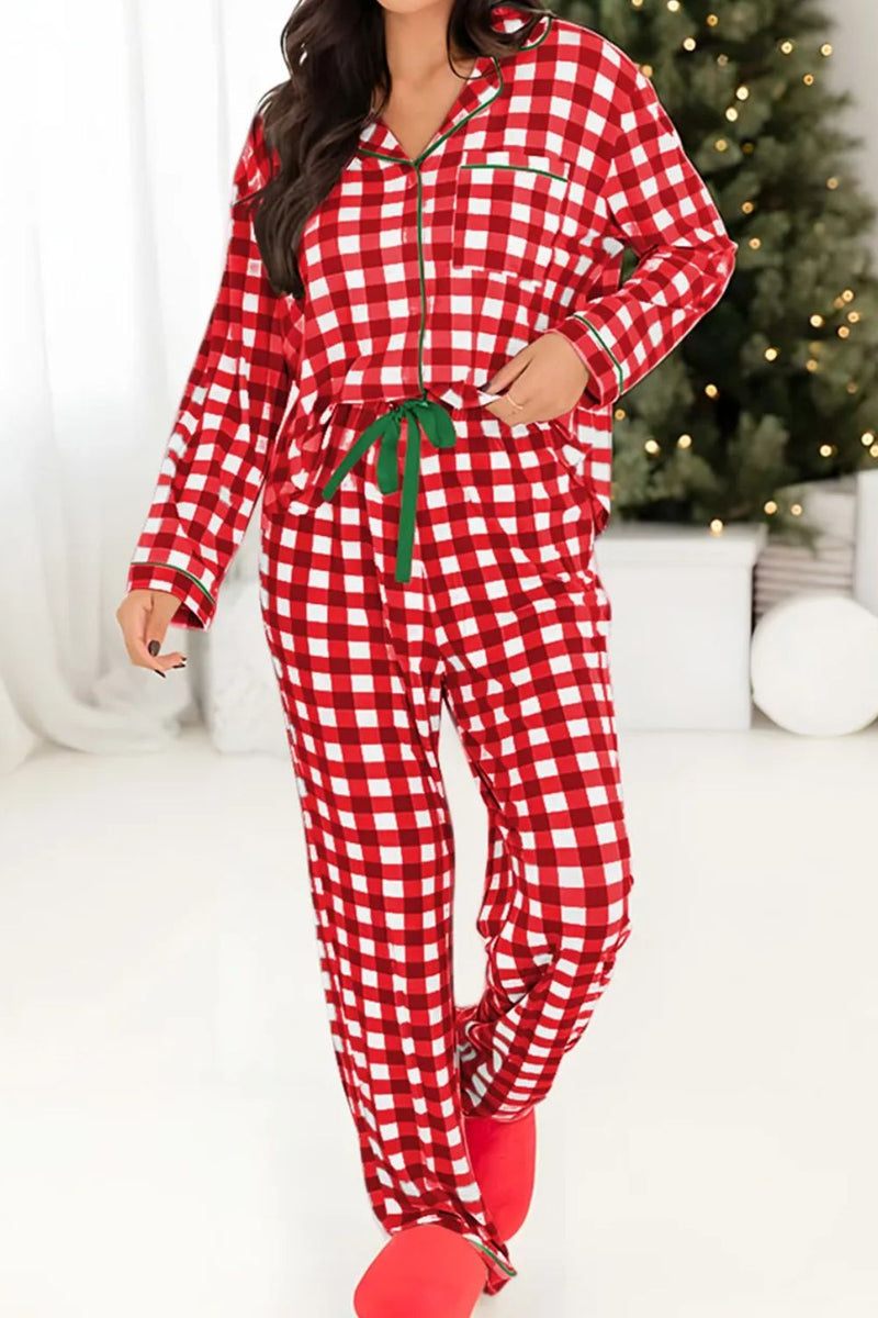 Contrast Piping Plaid Top and Pants Lounge Set