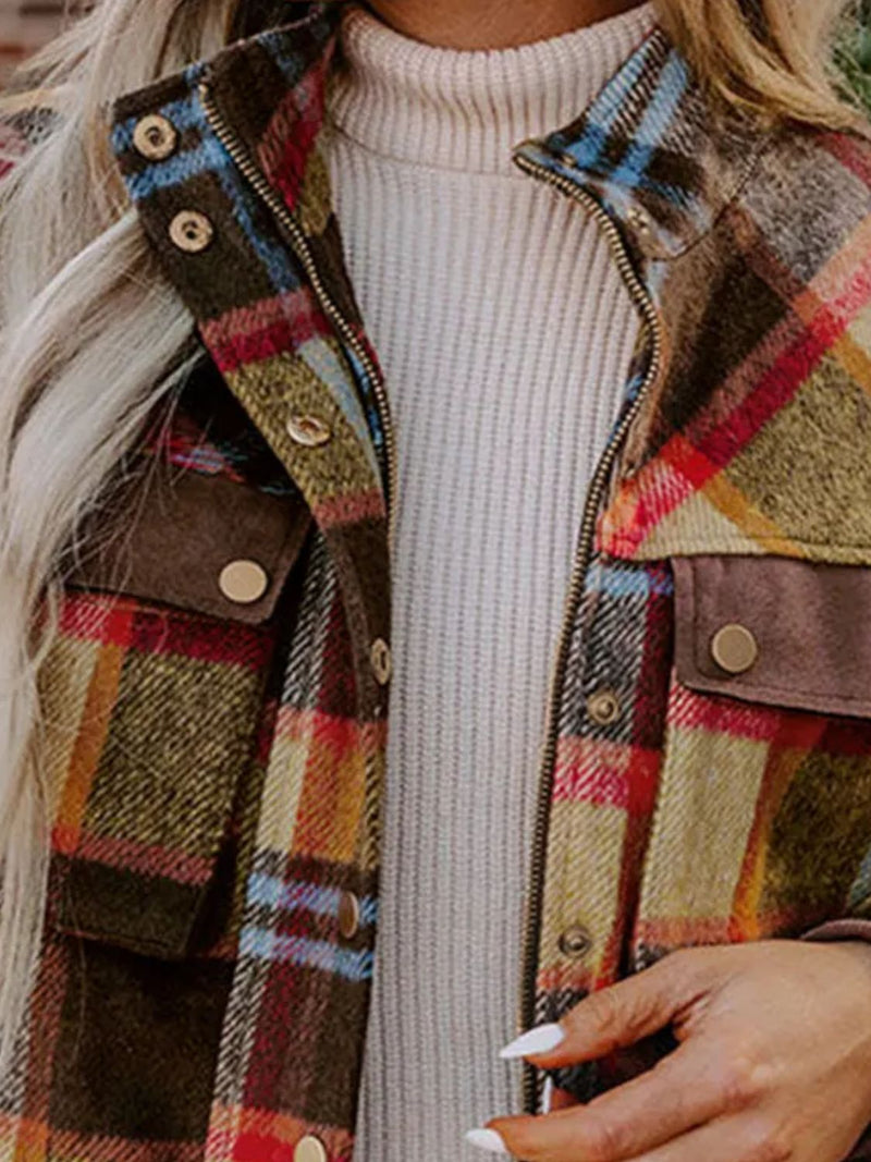 Pocketed Plaid Long Sleeve Jacket