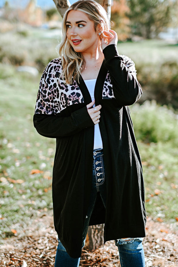 Plus Size Open Front Dropped Shoulder Cardigan