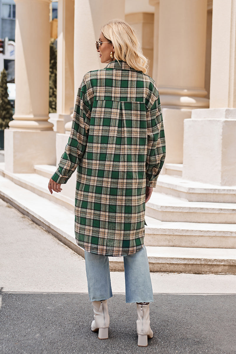 Mandy Plaid Collared Neck Long Sleeve Coat