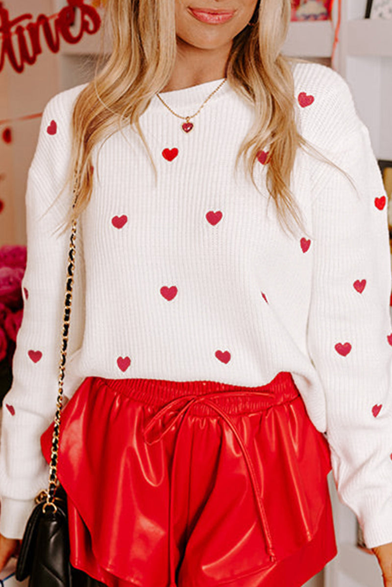 Heart Round Neck Long Sleeve Sweater