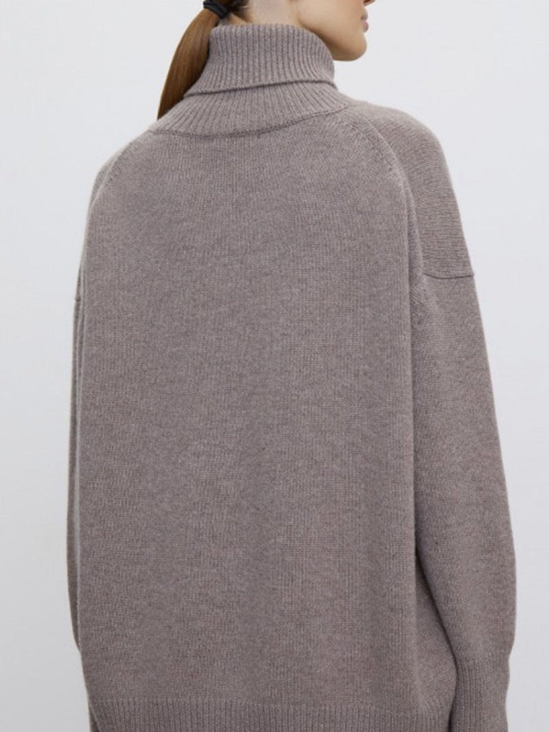 Ribbed Detail Turtleneck Dropped Shoulder Sweater